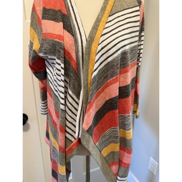 DEARCASE  3/4 Sleeve Striped Printed Open Front Asymmetrical Cardigan M - Picture 3 of 5